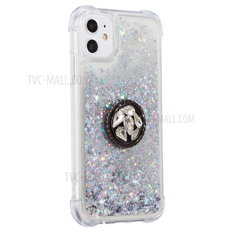 Glitter Powder Quicksand Rhinestone Decor Kickstand TPU Shell for iPhone 11 6.1 inch - Silver-2