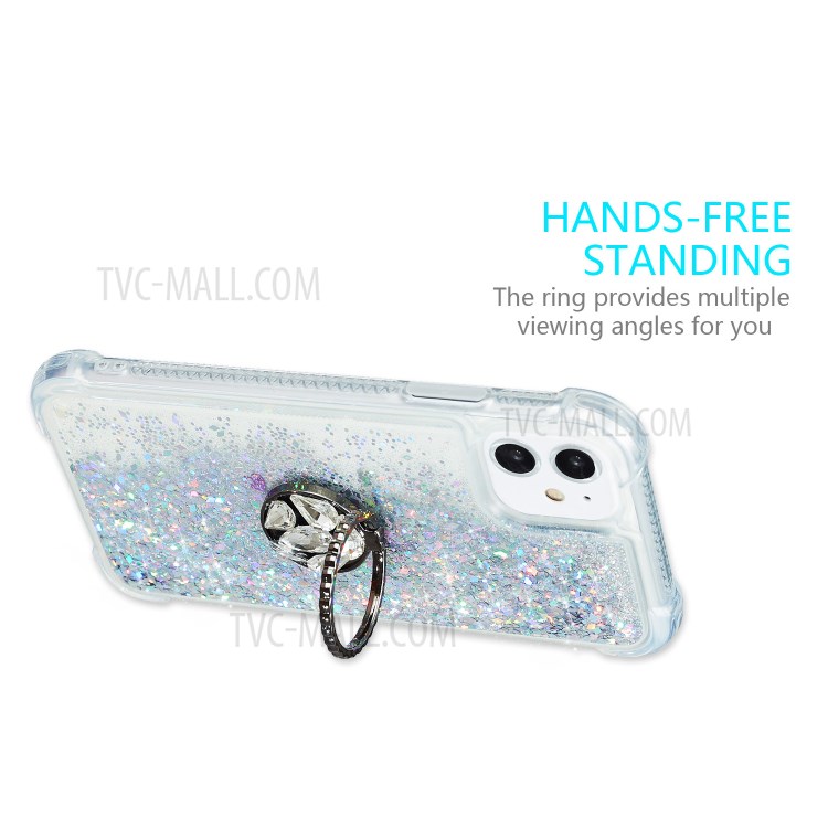 Glitter Powder Quicksand Rhinestone Decor Kickstand TPU Shell for iPhone 11 6.1 inch - Silver-4