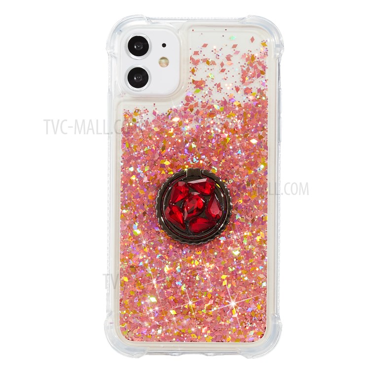 Glitter Powder Quicksand Rhinestone Decor Kickstand TPU Shell for iPhone 11 6.1 inch - Red-1