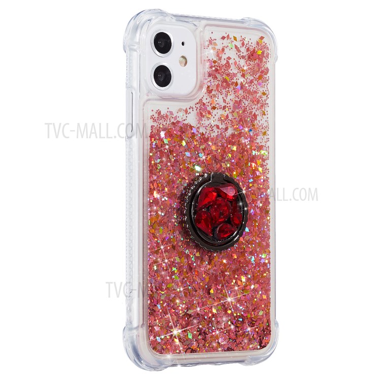 Glitter Powder Quicksand Rhinestone Decor Kickstand TPU Shell for iPhone 11 6.1 inch - Red-2