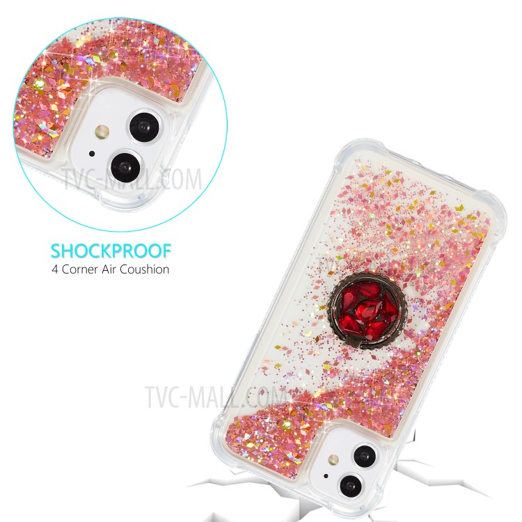 Glitter Powder Quicksand Rhinestone Decor Kickstand TPU Shell for iPhone 11 6.1 inch - Red-3