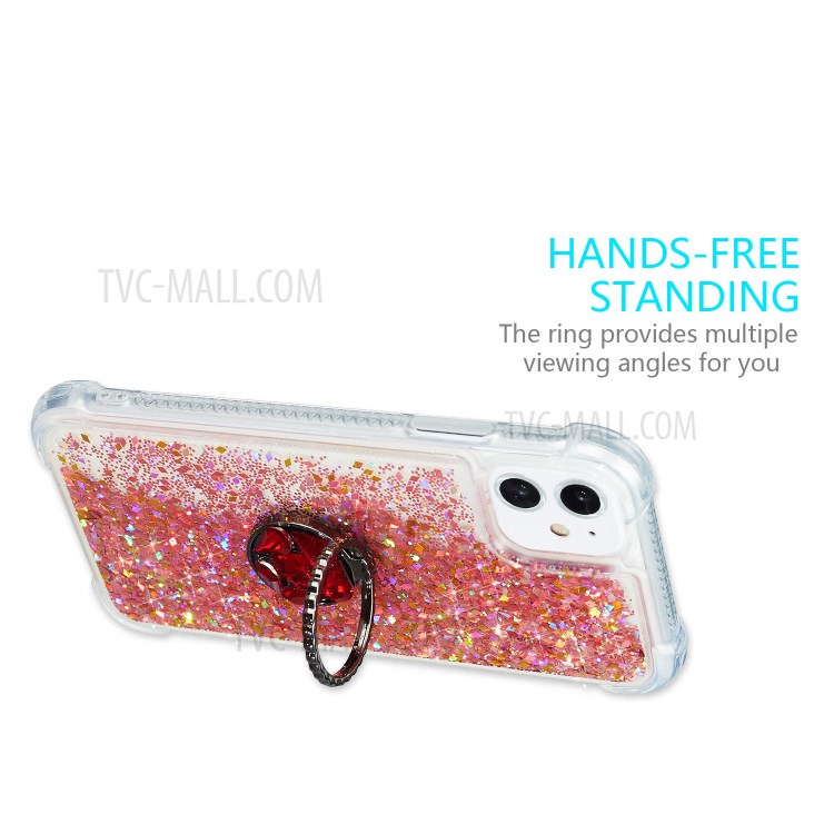 Glitter Powder Quicksand Rhinestone Decor Kickstand TPU Shell for iPhone 11 6.1 inch - Red-4