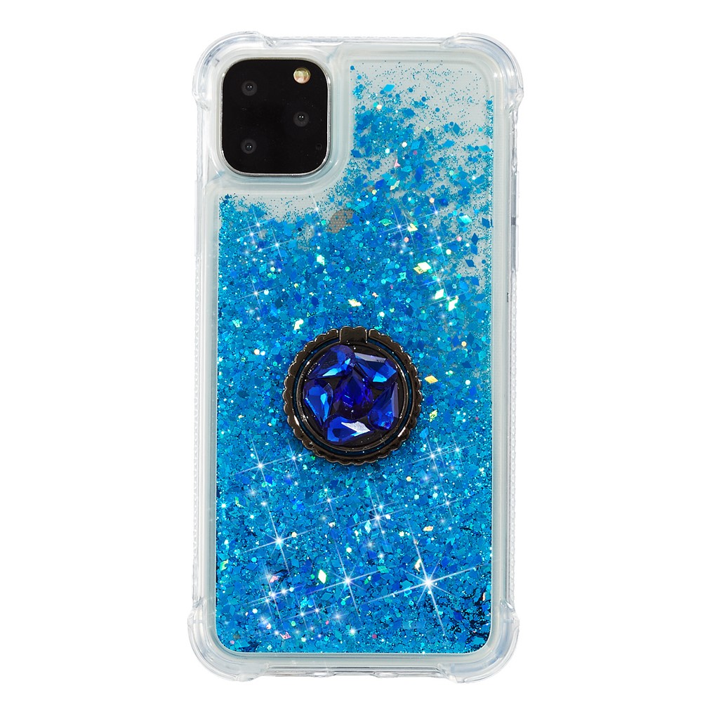Glitter Powder Quicksand Rhinestone Decor Kickstand TPU Back Shell for iPhone 11 Pro Max 6.5 inch - Blue