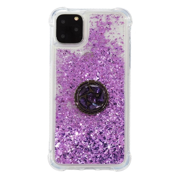 Glitter Powder Quicksand Rhinestone Decor Kickstand TPU Back Shell for iPhone 11 Pro Max 6.5 inch - Purple-1