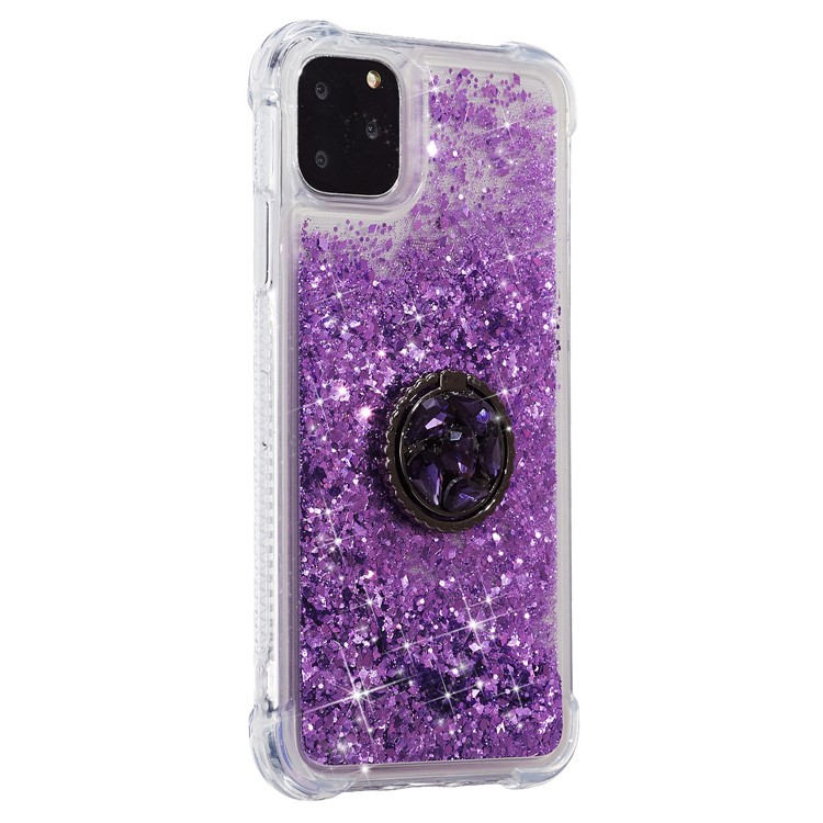 Glitter Powder Quicksand Rhinestone Decor Kickstand TPU Back Shell for iPhone 11 Pro Max 6.5 inch - Purple-2