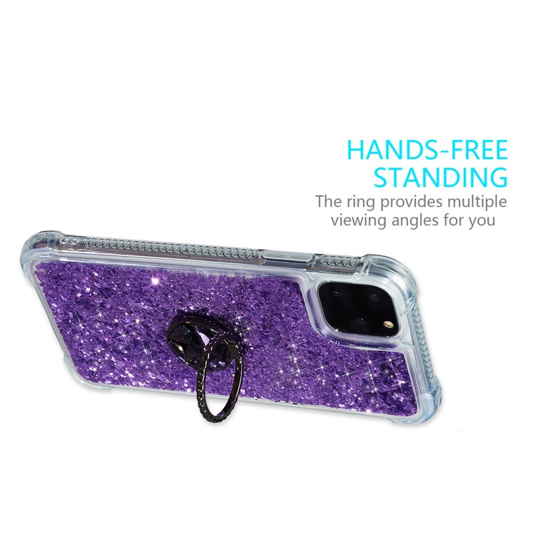 Glitter Powder Quicksand Rhinestone Decor Kickstand TPU Back Shell for iPhone 11 Pro Max 6.5 inch - Purple-4