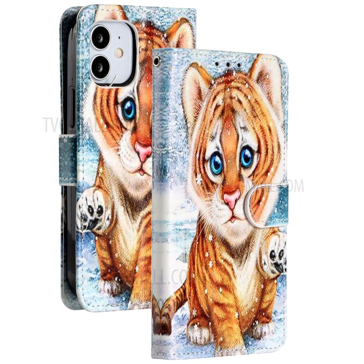 New Pattern Printing Leather Wallet Stand Phone Cover for iPhone 12 5.4 inch - Little Tiger-2