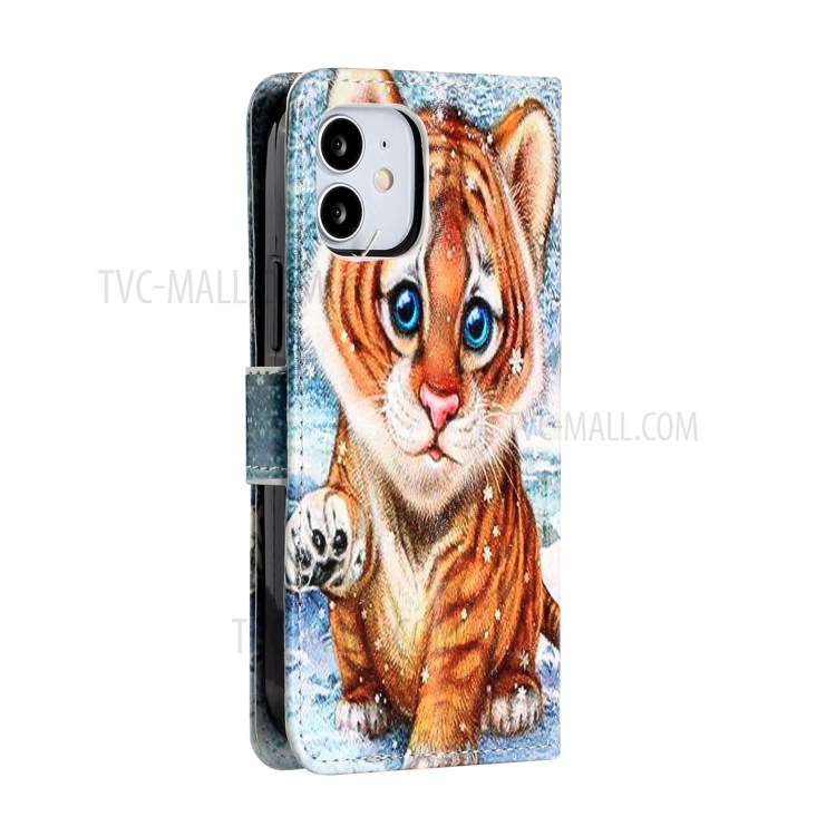 New Pattern Printing Leather Wallet Stand Phone Cover for iPhone 12 5.4 inch - Little Tiger-4