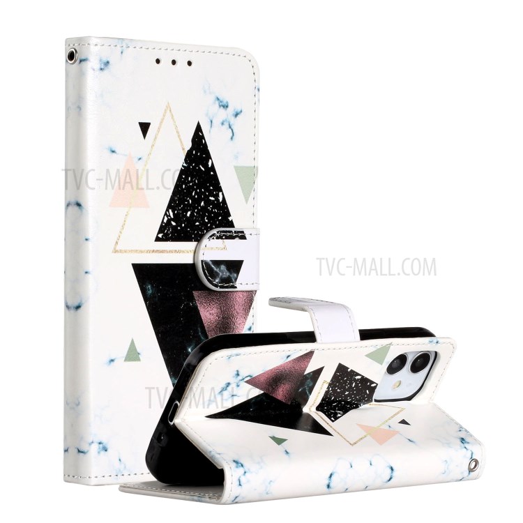 New Pattern Printing Leather Wallet Stand Phone Cover for iPhone 12 mini - Triangle Pattern-1