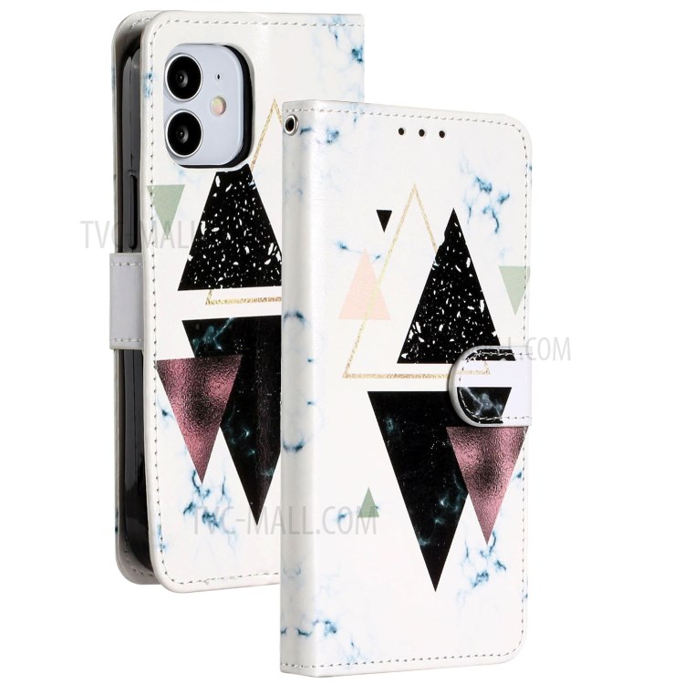 New Pattern Printing Leather Wallet Stand Phone Cover for iPhone 12 mini - Triangle Pattern-2