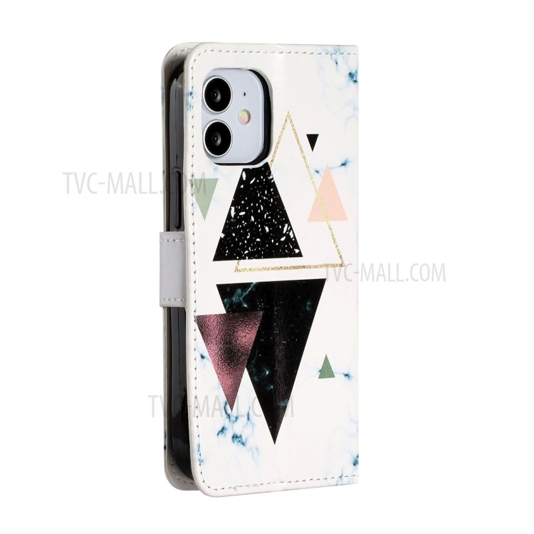 New Pattern Printing Leather Wallet Stand Phone Cover for iPhone 12 mini - Triangle Pattern-4
