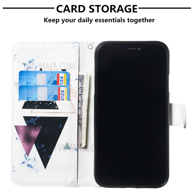 New Pattern Printing Leather Wallet Stand Phone Cover for iPhone 12 mini - Triangle Pattern-6