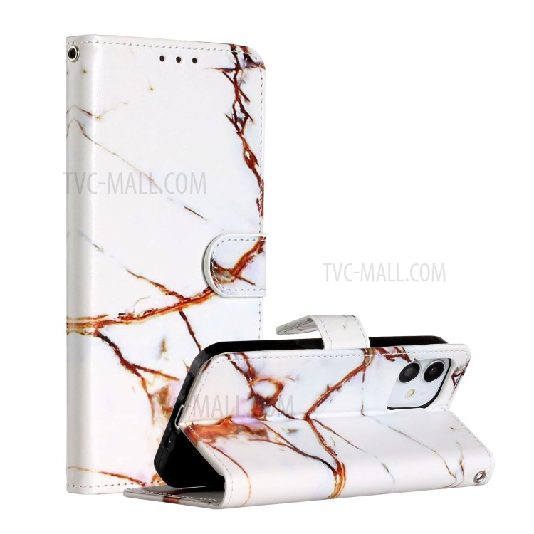 New Pattern Printing Leather Wallet Stand Phone Cover for iPhone 12 mini - Stone Grain-1