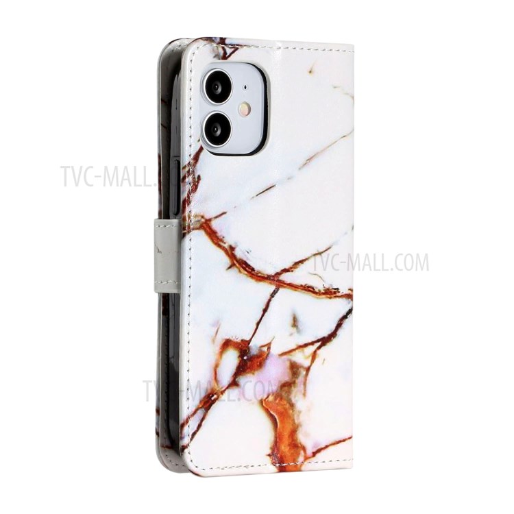 New Pattern Printing Leather Wallet Stand Phone Cover for iPhone 12 mini - Stone Grain-4