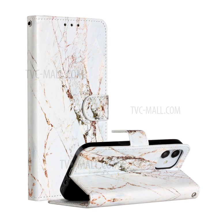 New Pattern Printing Leather Wallet Stand Phone Cover for iPhone 12 mini - Brown Marble Grain-1