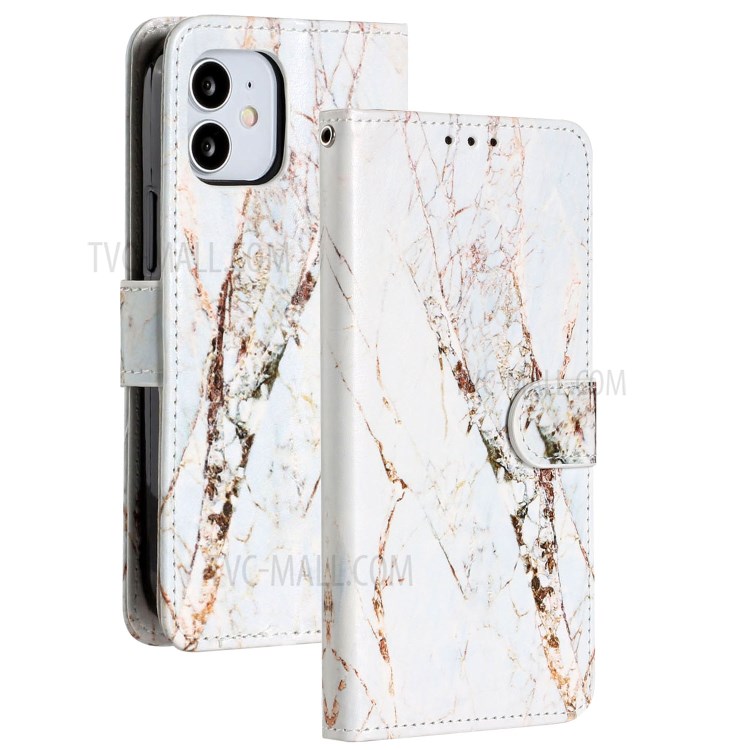 New Pattern Printing Leather Wallet Stand Phone Cover for iPhone 12 mini - Brown Marble Grain-2