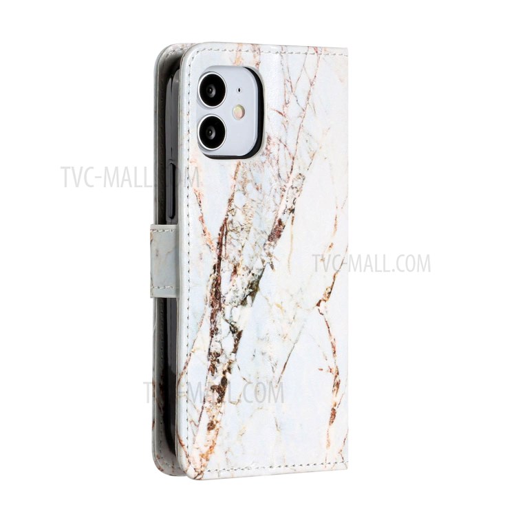 New Pattern Printing Leather Wallet Stand Phone Cover for iPhone 12 mini - Brown Marble Grain-4
