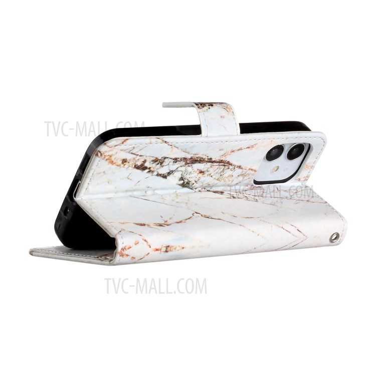 New Pattern Printing Leather Wallet Stand Phone Cover for iPhone 12 mini - Brown Marble Grain-5