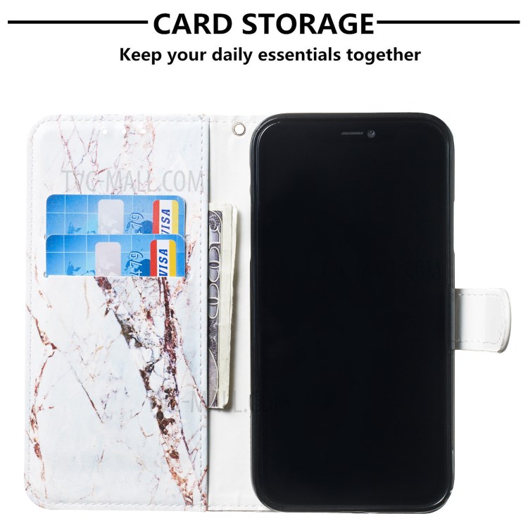 New Pattern Printing Leather Wallet Stand Phone Cover for iPhone 12 mini - Brown Marble Grain-7