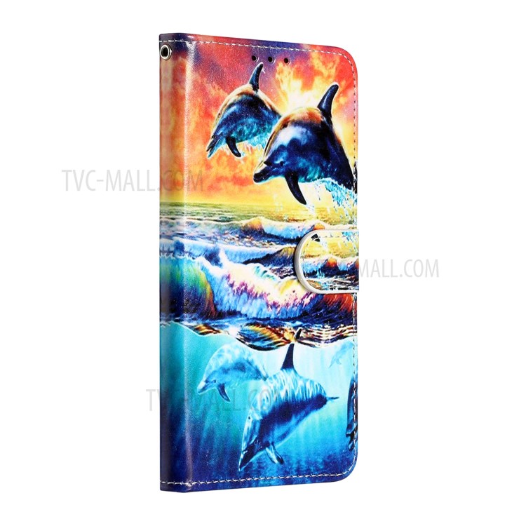 New Pattern Printing Leather Wallet Stand Phone Cover for iPhone 12 mini - Dolphin-3