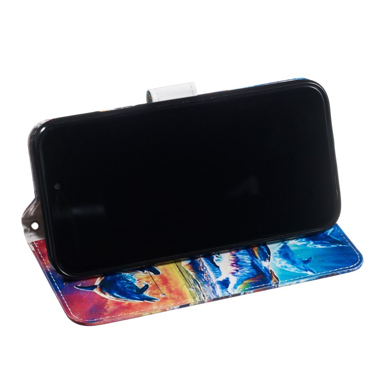 New Pattern Printing Leather Wallet Stand Phone Cover for iPhone 12 mini - Dolphin-7