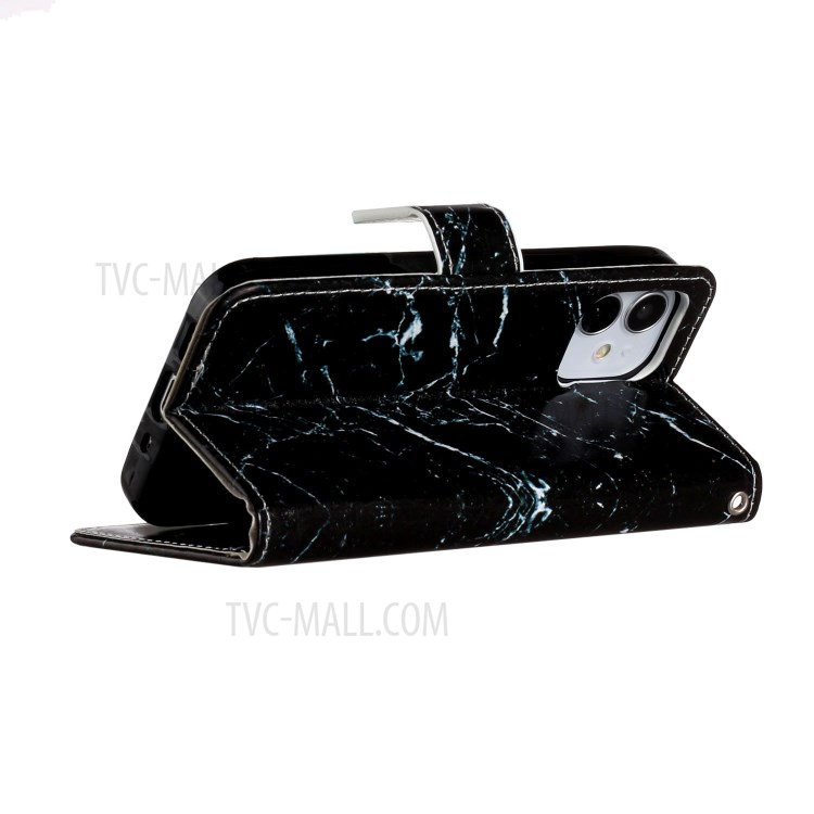 New Pattern Printing Leather Wallet Stand Phone Cover for iPhone 12 mini - Black Marble Grain-5