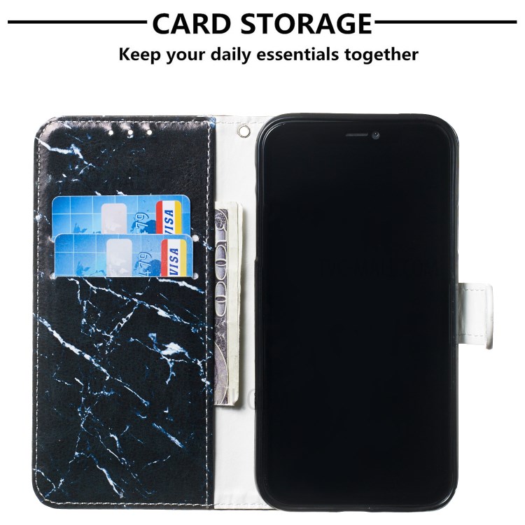 New Pattern Printing Leather Wallet Stand Phone Cover for iPhone 12 mini - Black Marble Grain-7