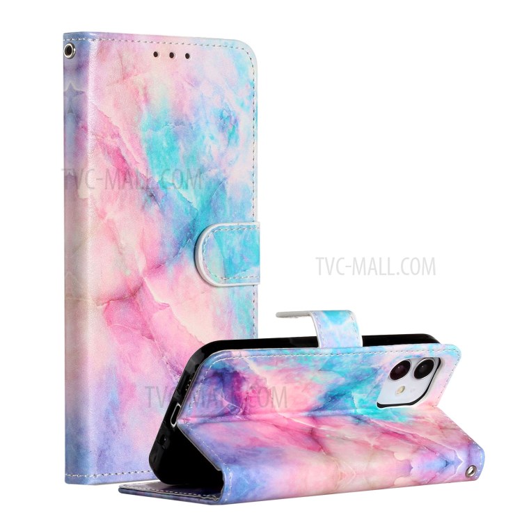 New Pattern Printing Leather Wallet Stand Phone Cover for iPhone 12 Pro/12 - Color Marble Grain-1