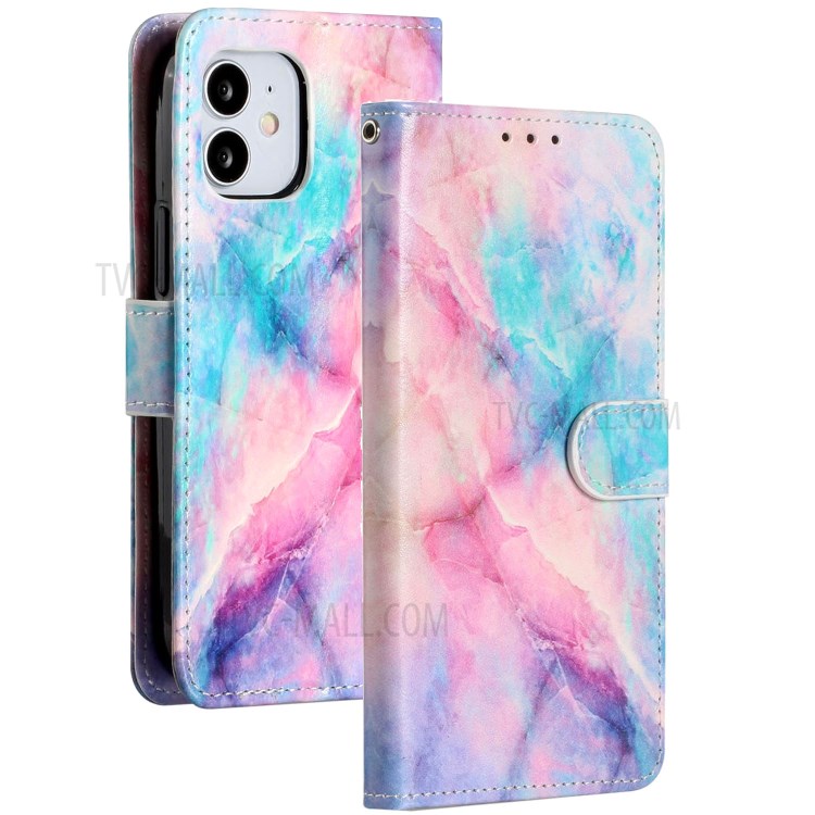 New Pattern Printing Leather Wallet Stand Phone Cover for iPhone 12 Pro/12 - Color Marble Grain-2