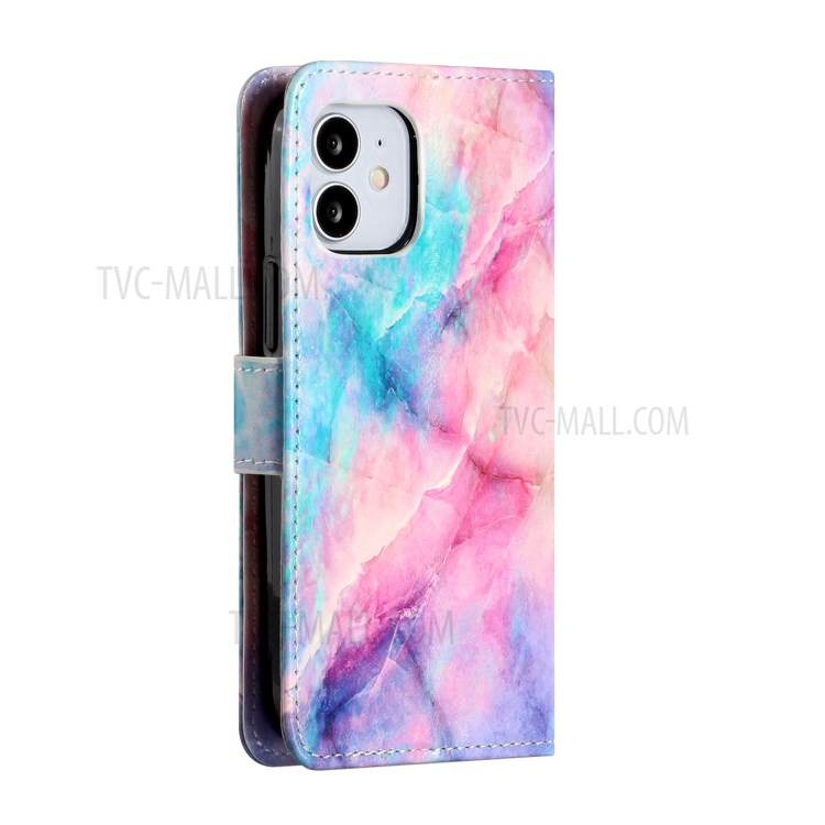 New Pattern Printing Leather Wallet Stand Phone Cover for iPhone 12 Pro/12 - Color Marble Grain-4