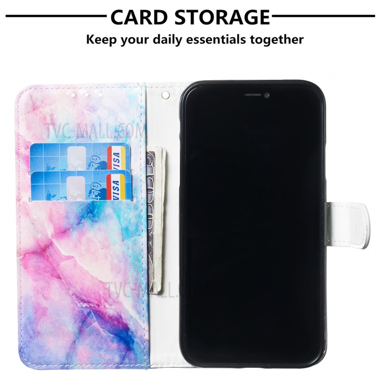 New Pattern Printing Leather Wallet Stand Phone Cover for iPhone 12 Pro/12 - Color Marble Grain-6