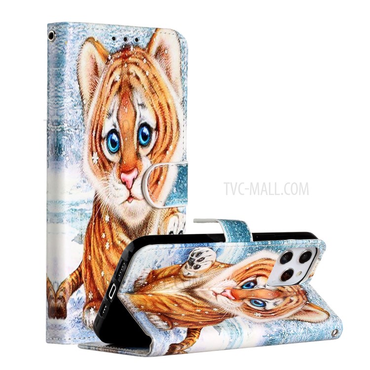 New Pattern Printing Leather Protector Wallet Stand Phone Case for iPhone 12 Pro Max 6.7 inch - Little Tiger-1