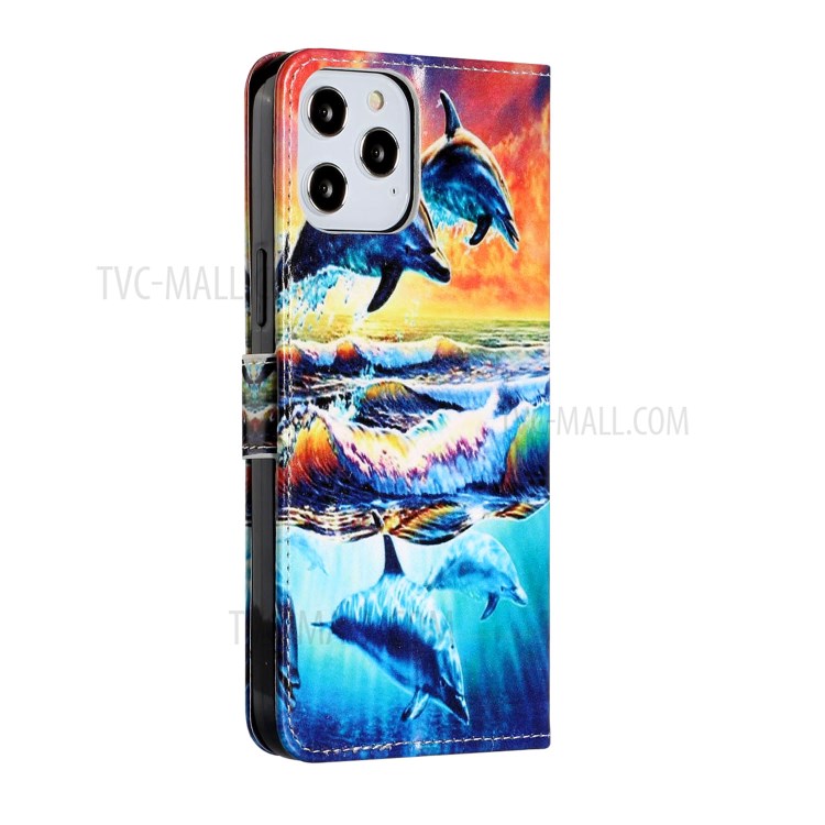 New Pattern Printing Leather Protector Wallet Stand Phone Case for iPhone 12 Pro Max 6.7 inch - Dolphin-3