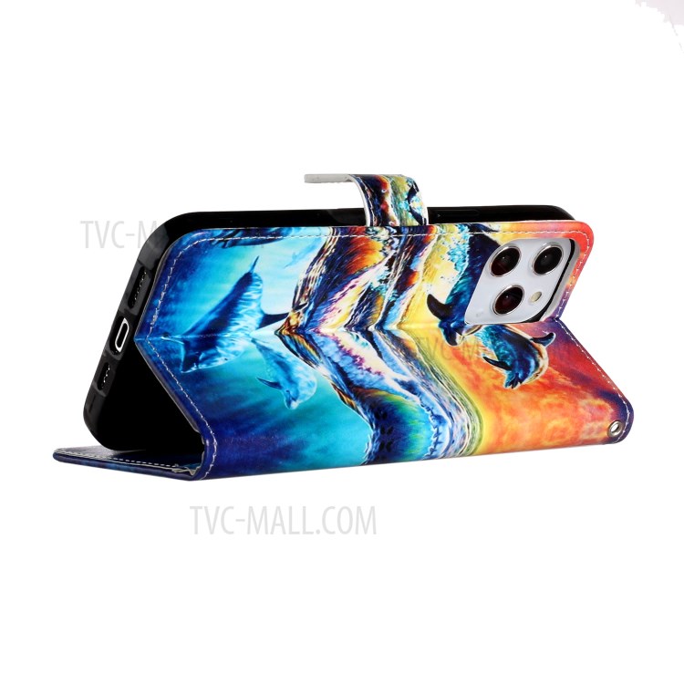 New Pattern Printing Leather Protector Wallet Stand Phone Case for iPhone 12 Pro Max 6.7 inch - Dolphin-4
