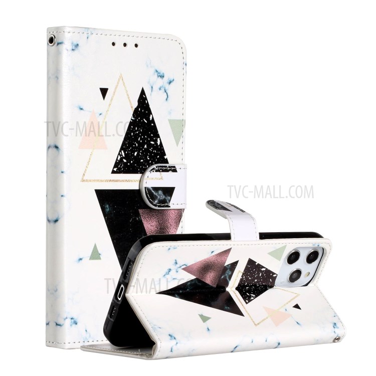 New Pattern Printing Leather Protector Wallet Stand Phone Case for iPhone 12 Pro Max 6.7 inch - Triangle Pattern-1