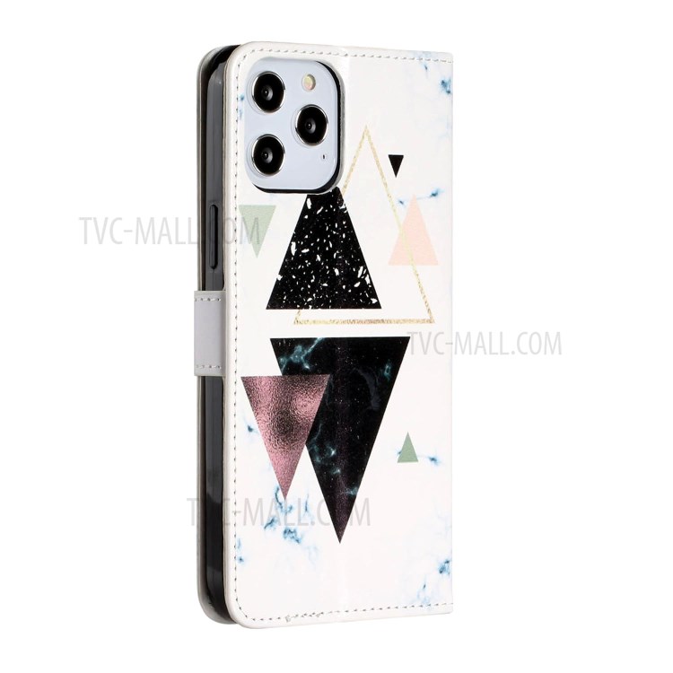 New Pattern Printing Leather Protector Wallet Stand Phone Case for iPhone 12 Pro Max 6.7 inch - Triangle Pattern-3