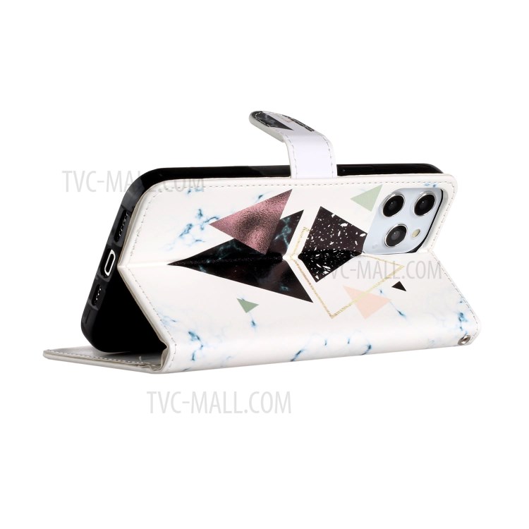New Pattern Printing Leather Protector Wallet Stand Phone Case for iPhone 12 Pro Max 6.7 inch - Triangle Pattern-4