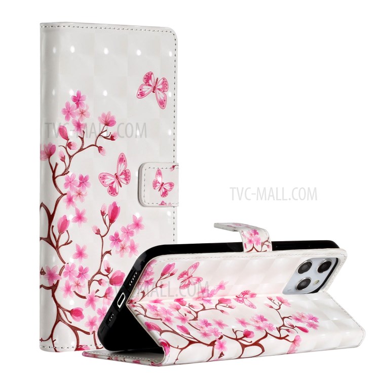 Light Spot Decor Patterned Leather Wallet Stylish Case for iPhone 12 Pro/12 - Butterfly Flower-1