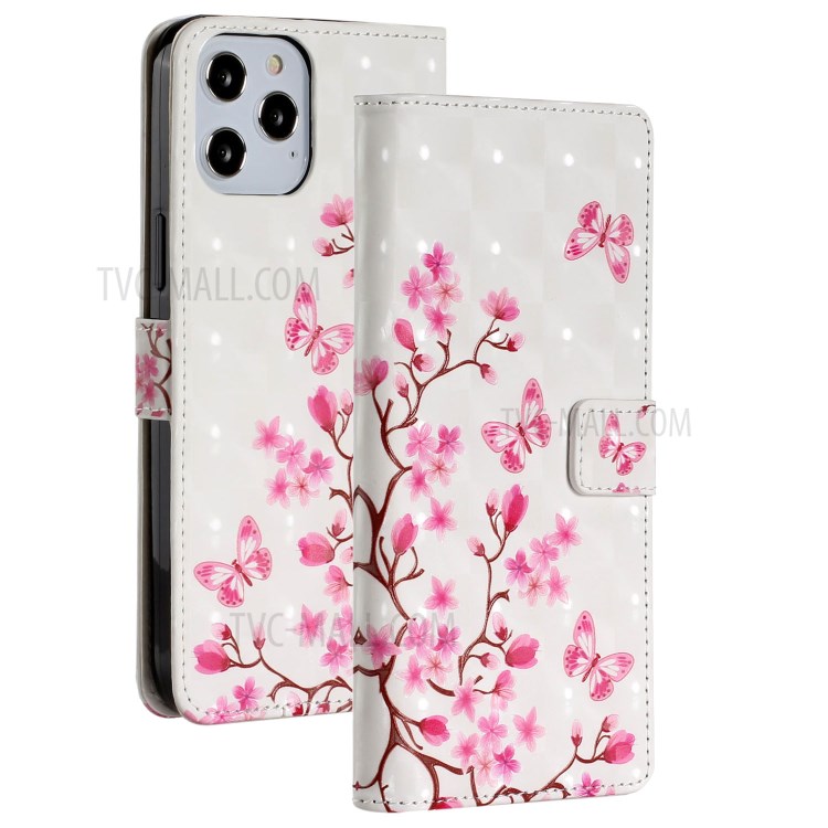 Light Spot Decor Patterned Leather Wallet Stylish Case for iPhone 12 Pro/12 - Butterfly Flower-2