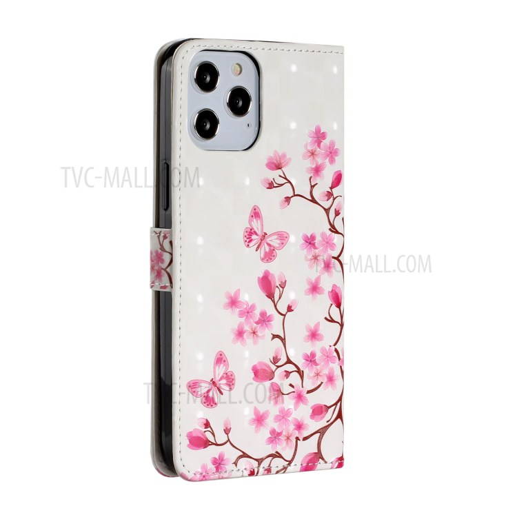 Light Spot Decor Patterned Leather Wallet Stylish Case for iPhone 12 Pro/12 - Butterfly Flower-4