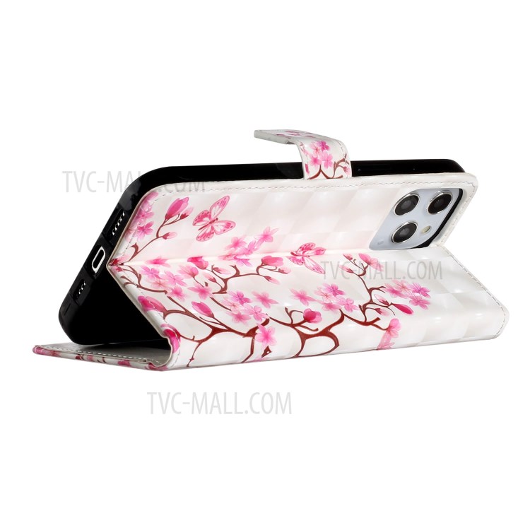 Light Spot Decor Patterned Leather Wallet Stylish Case for iPhone 12 Pro/12 - Butterfly Flower-5