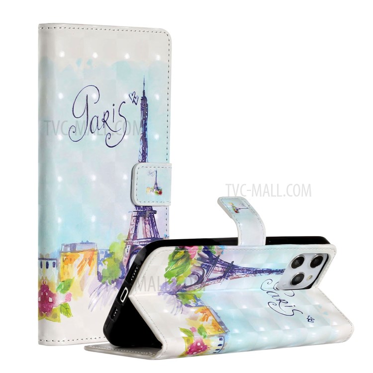 Light Spot Decor Patterned Leather Wallet Stylish Case for iPhone 12 Pro/12 - Eiffel Tower-1