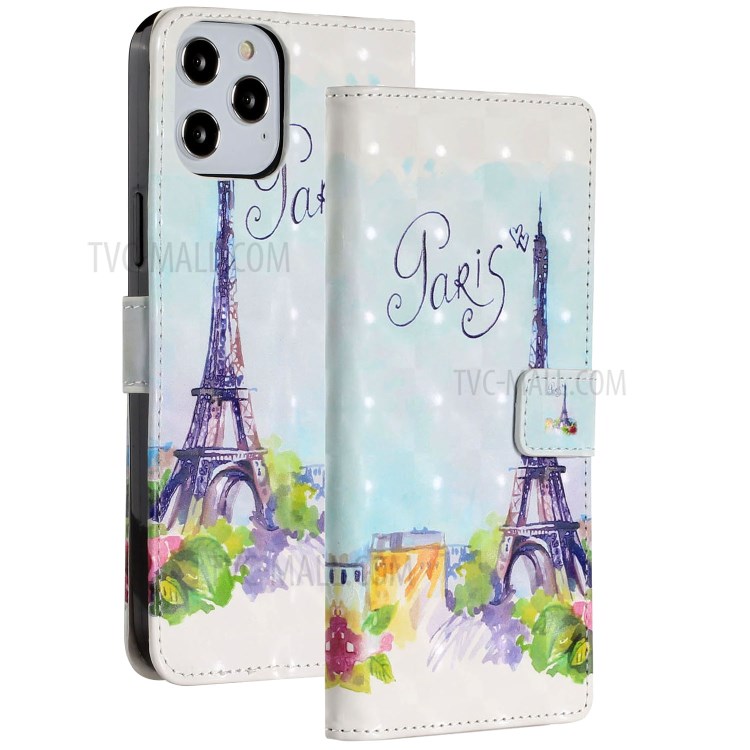 Light Spot Decor Patterned Leather Wallet Stylish Case for iPhone 12 Pro/12 - Eiffel Tower-2