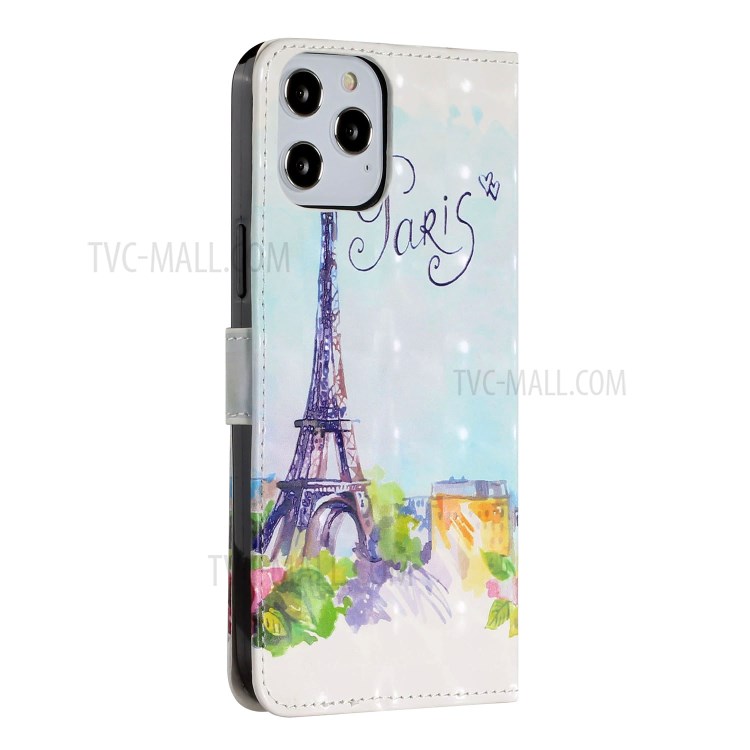 Light Spot Decor Patterned Leather Wallet Stylish Case for iPhone 12 Pro/12 - Eiffel Tower-4