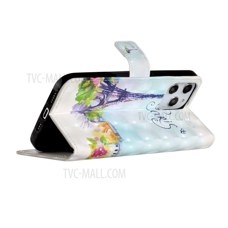 Light Spot Decor Patterned Leather Wallet Stylish Case for iPhone 12 Pro/12 - Eiffel Tower-5