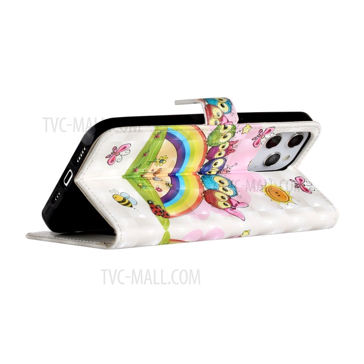 Light Spot Decor Patterned Leather Wallet Stylish Case for iPhone 12 Pro/12 - Rainbow and Owls-5