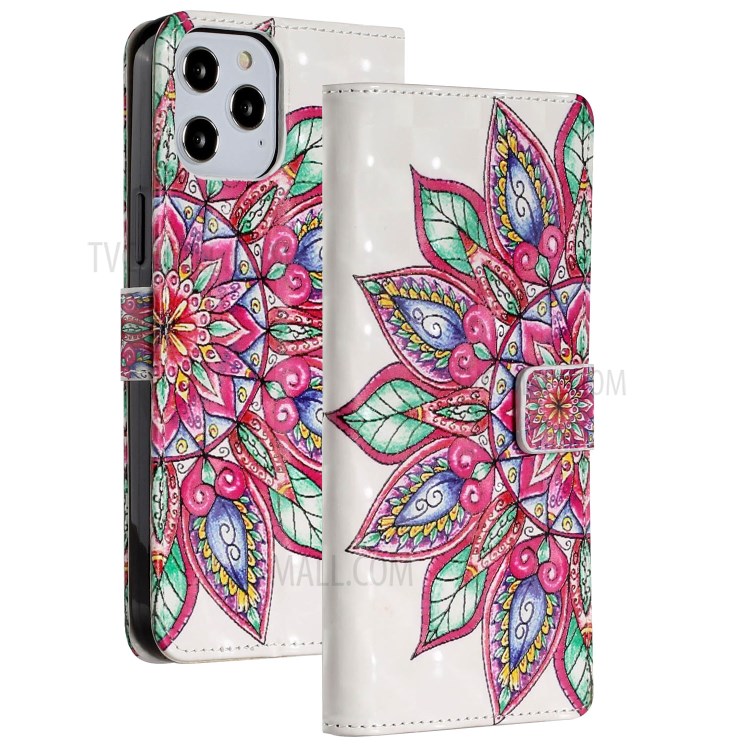 Light Spot Decor Patterned Leather Wallet Stylish Case for iPhone 12 Pro/12 - Colorful Flower-2