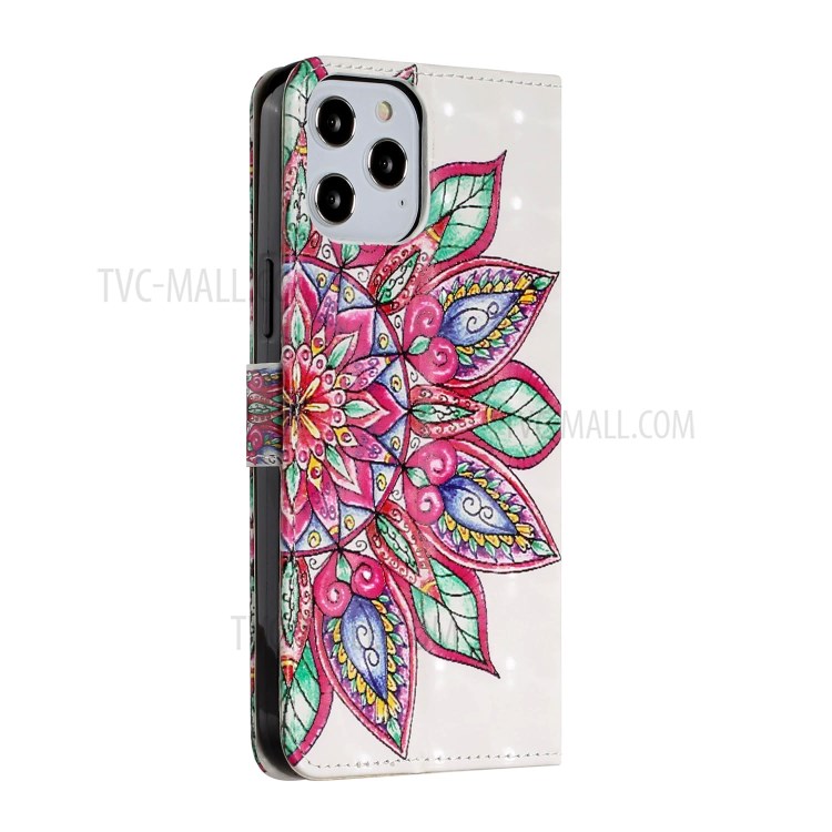 Light Spot Decor Patterned Leather Wallet Stylish Case for iPhone 12 Pro/12 - Colorful Flower-4