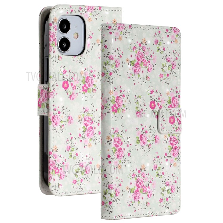Light Spot Decor Patterned Phone Cover Leather Wallet Case for iPhone 12 mini - Vivid Flowers-2