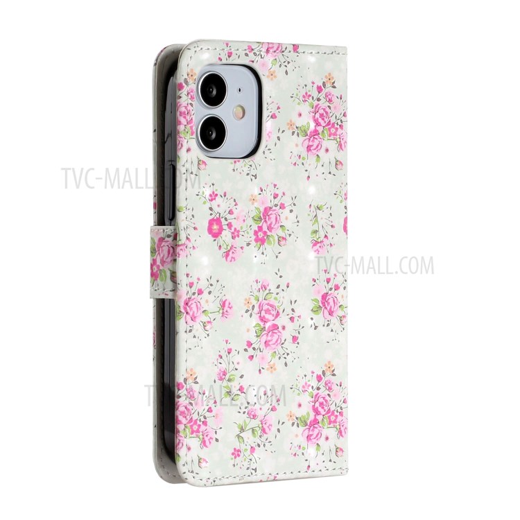 Light Spot Decor Patterned Phone Cover Leather Wallet Case for iPhone 12 mini - Vivid Flowers-4